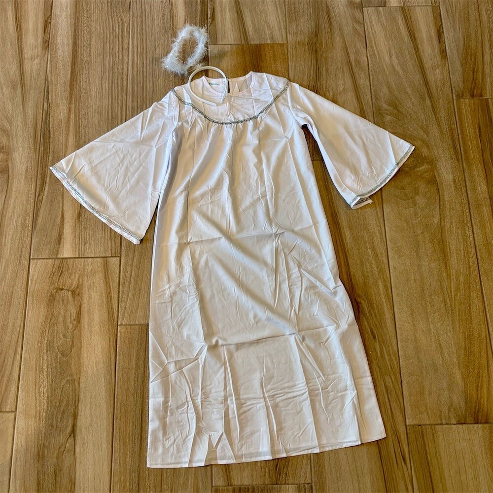 iimmer Girls Angel Costume Dress Robe w/ Halo Headband White Size 130